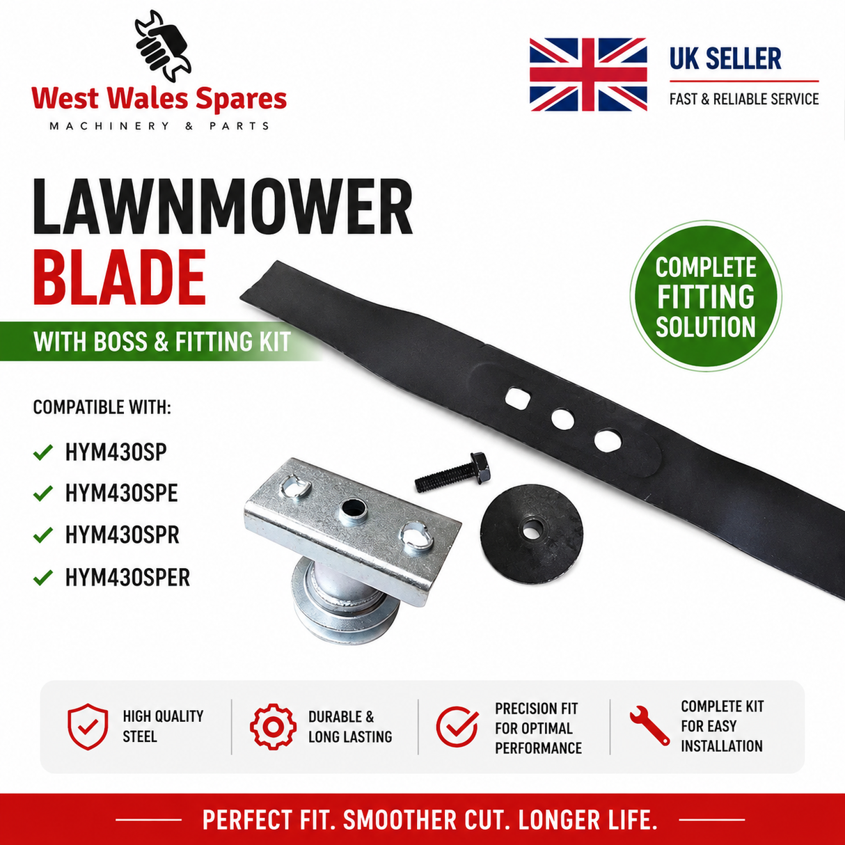 Hyundai 17" Lawnmower Blade & Adaptor Set HYM430SP HYM430SPE HYM430SPR