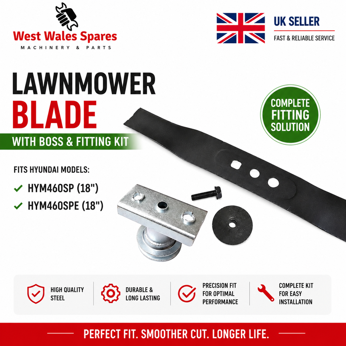 Hyundai 18" Lawnmower Blade & Adaptor Set - HYM460SP P4600SP