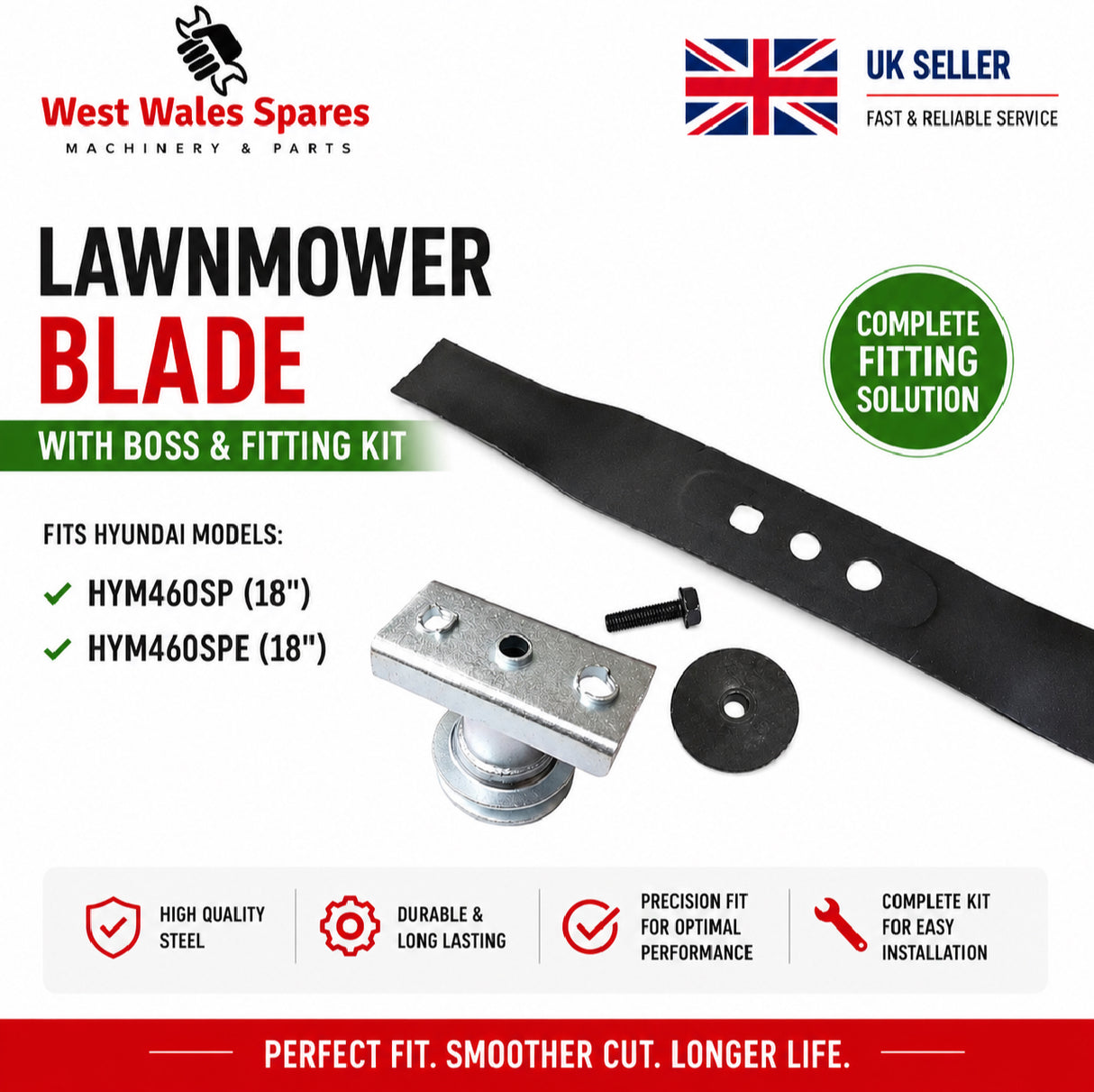 Hyundai 18" Lawnmower Blade & Adaptor Set - HYM460SP P4600SP